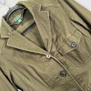 Lauren Jeans Co. Olive Green Utility Jacket Button Front Pockets Size S‎